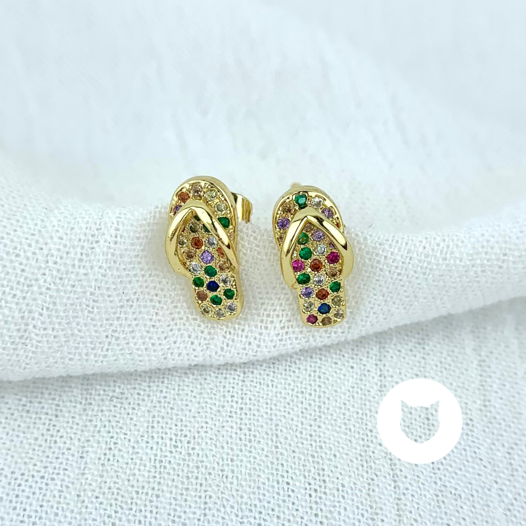 ARETES DE BAÑO DE ORO Y CRISTALES SANDALIAS AR2624G30