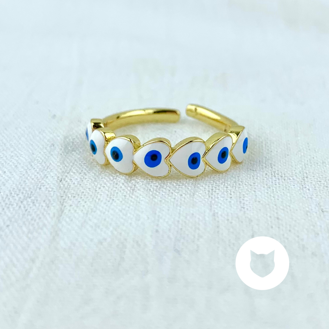 ANILLO DE BAÑO DE ORO Y CRISTALES OJOS TURCOS AN3484G36
