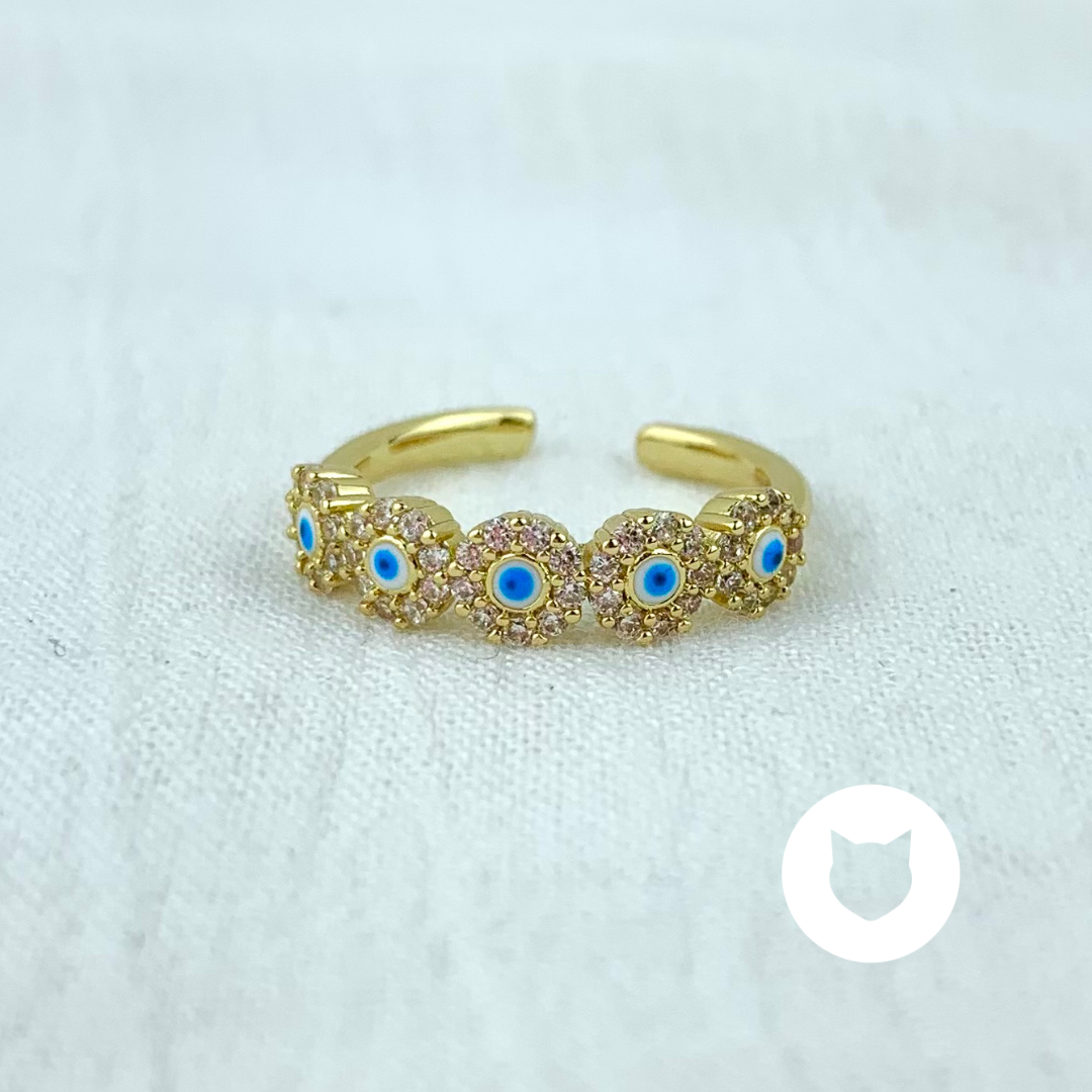 ANILLO DE BAÑO DE ORO Y CRISTALES OJOS TURCOS AN3487G32