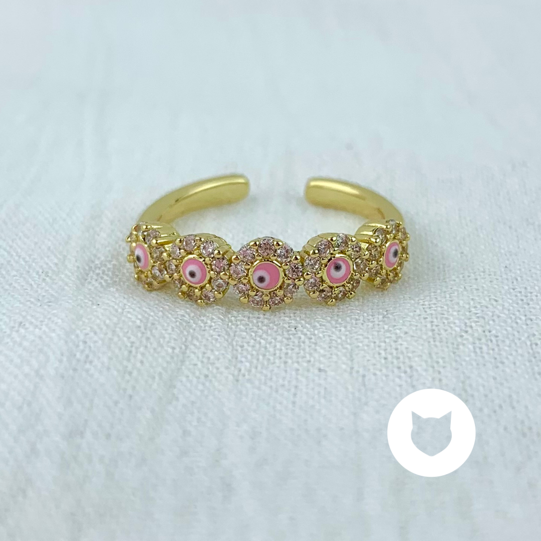ANILLO DE BAÑO DE ORO Y CRISTALES OJOS TURCOS AN3502G32