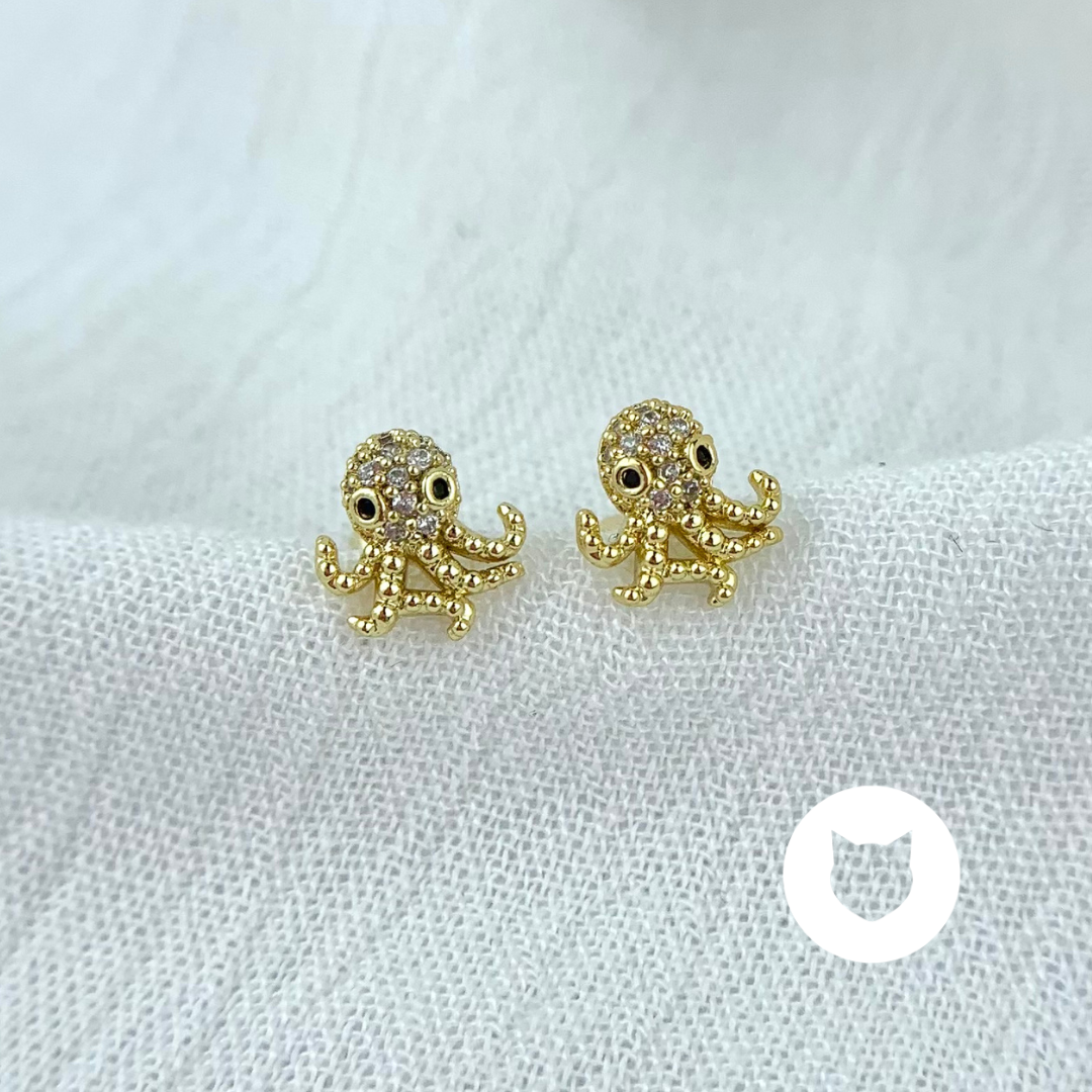 ARETES DE BAÑO DE ORO Y CRISTALES PULPO AB0445G29