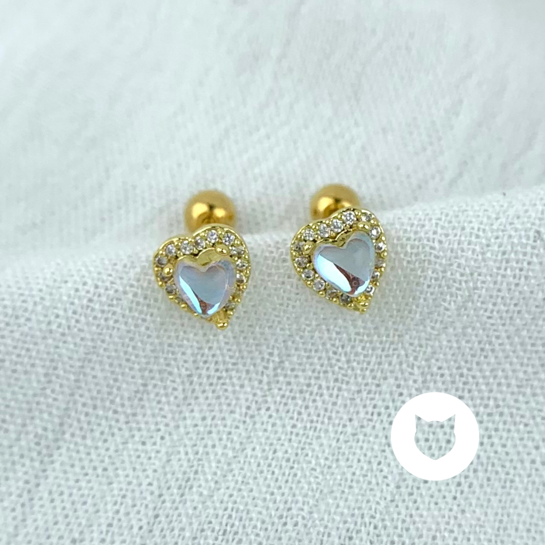 ARETES DE BAÑO DE ORO Y CRISTALES CORAZÓN AB0448G29