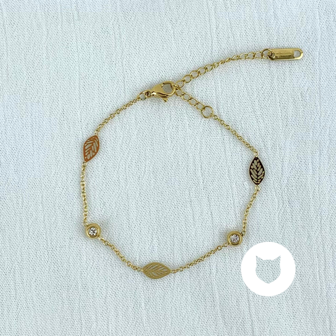 PULSERA DE ACERO INOXIDABLE Y CRISTALES HOJA PU1734G32