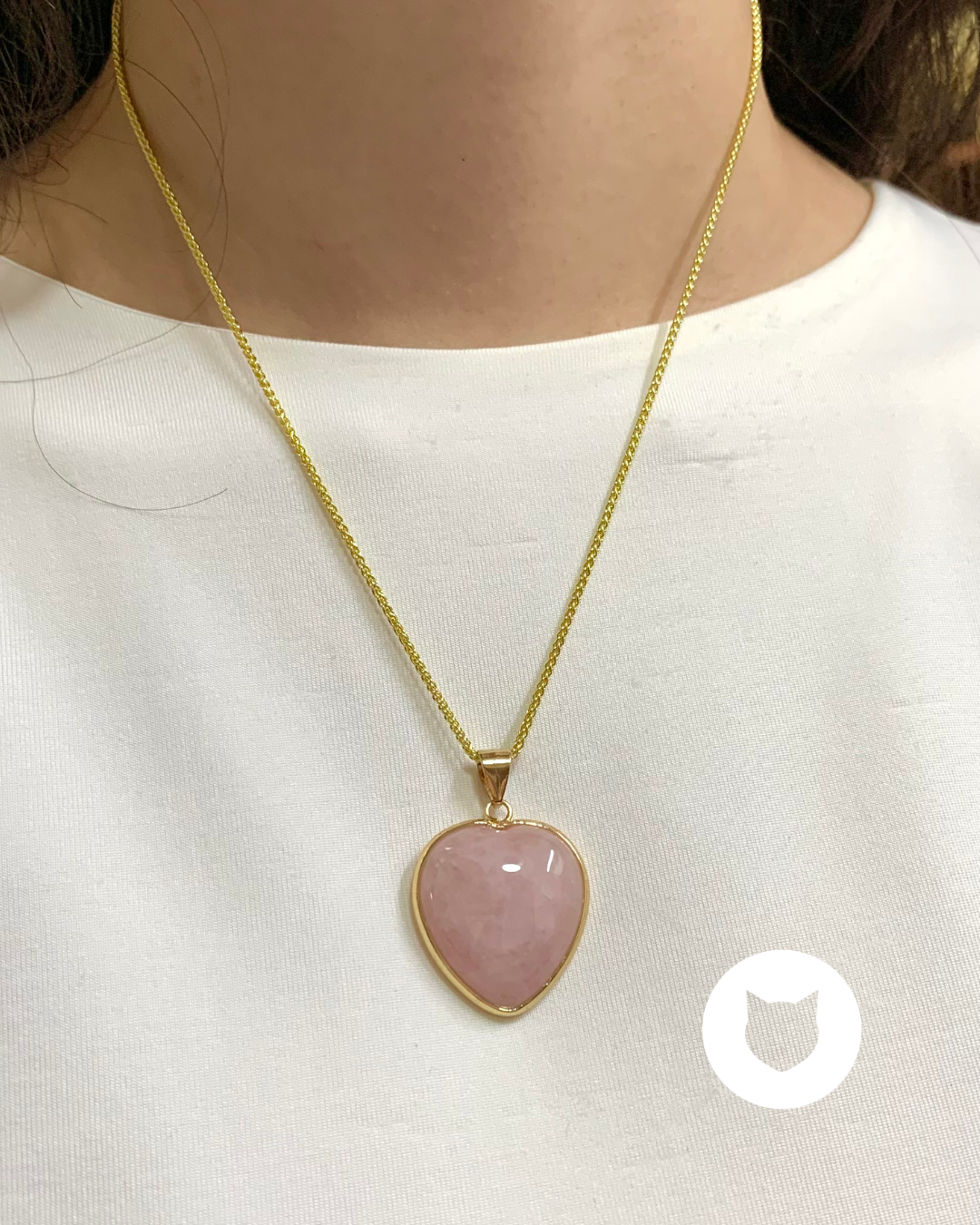 COLLAR DE BAÑO DE ORO CON CUARZO ROSA CORAZÓN CO1751G30
