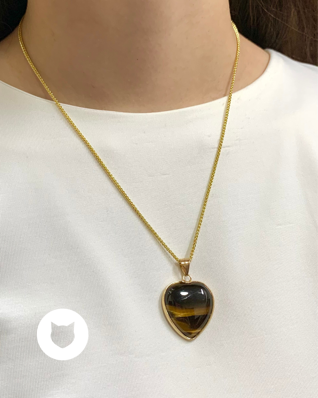 COLLAR DE BAÑO DE ORO CON OJO DE TIGRE CORAZÓN CO1752G30