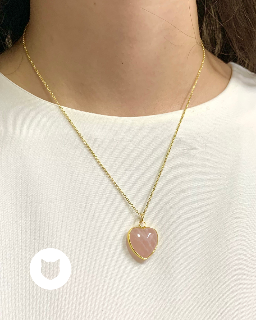 COLLAR DE BAÑO DE ORO  CON CUARZO ROSA CORAZÓN CO1753G31