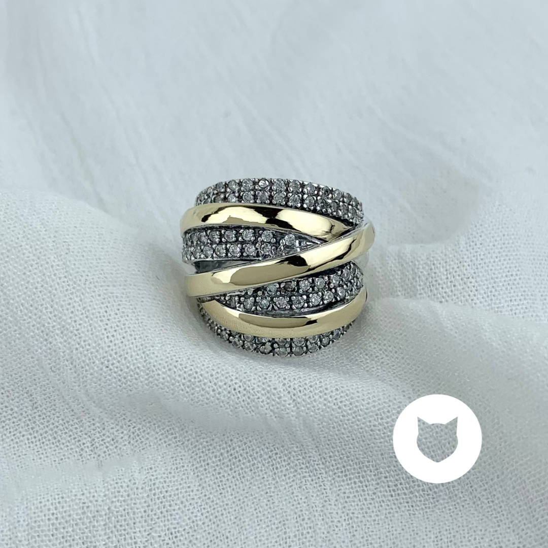 ANILLO DE PLATA 925 Y CRISTALES CON ORO DE 10K  AN3523L23