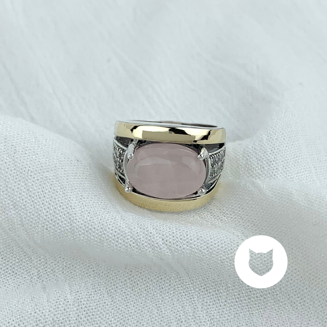 ANILLO DE PLATA 925 CON ORO DE 10K, CRISTALES Y CUARZO ROSA AN3526L23