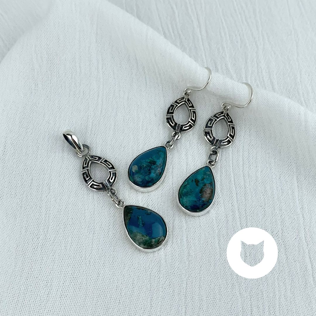 ​SET DE PLATA 925 (ARETES Y DIJE) Y TURQUESA SE1032M38