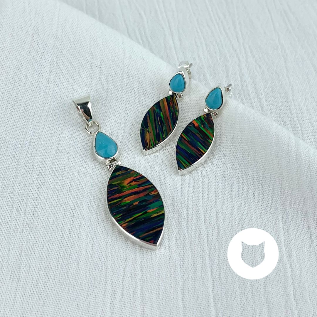​SET DE PLATA 925 TURQUESA Y ÓPALO SE1034M38