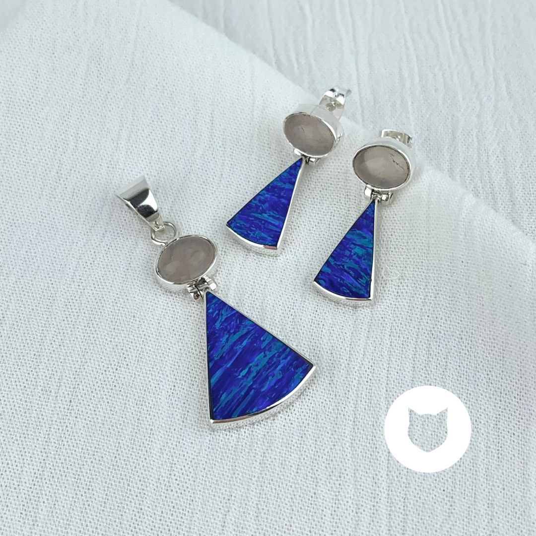 ​SET DE PLATA 925, CUARZO ROSA Y ÓPALO SE1037M38