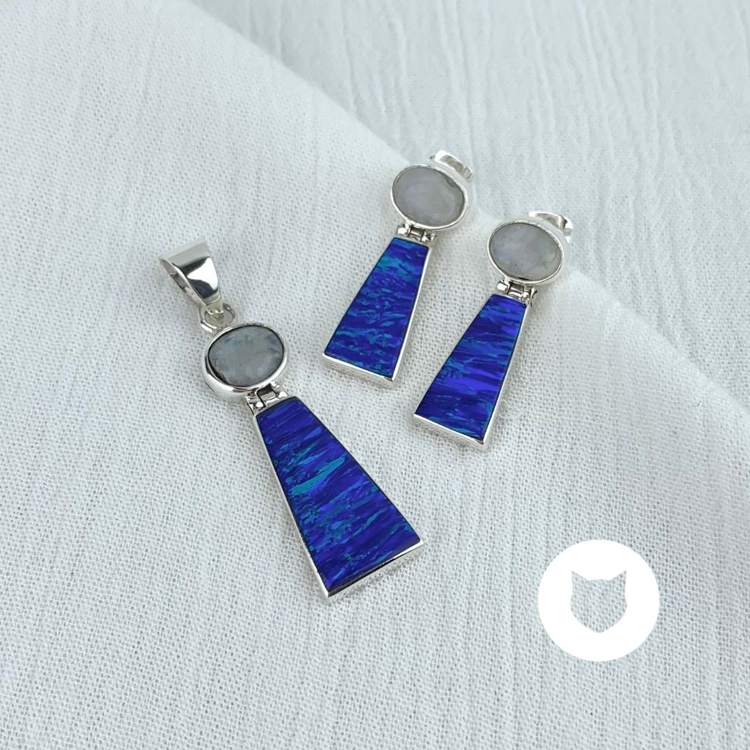 ​SET DE PLATA 925, PIEDRA LUNA Y ÓPALO SE1038M38