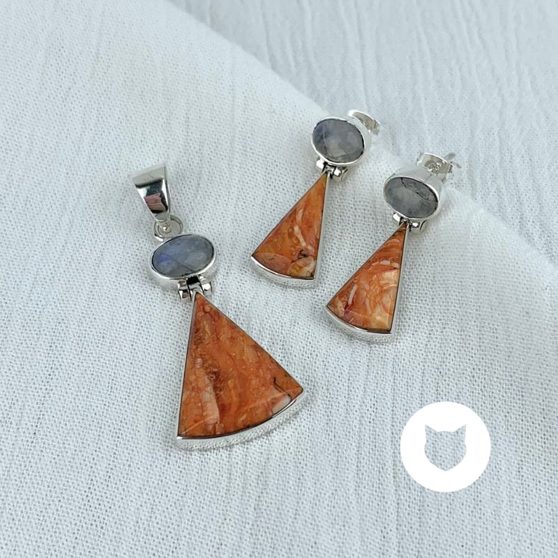 ​SET DE PLATA 925, SPONDYLUS Y PIEDRA LUNA SE1039M38