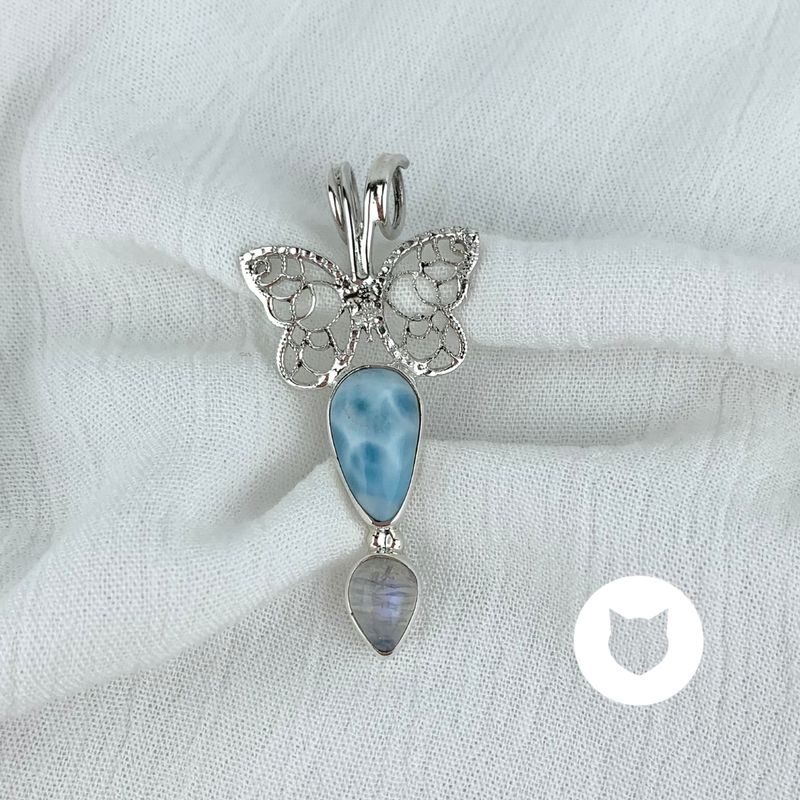DIJE PLATA 925 MARIPOSA, LARIMAR Y PIEDRA LUNA DI0773M40