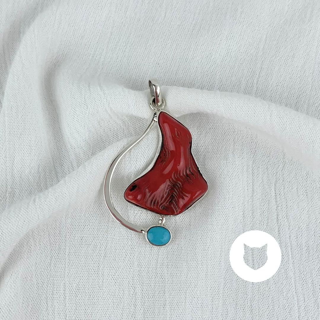 DIJE PLATA 925, TURQUESA Y CORAL DI0776M39