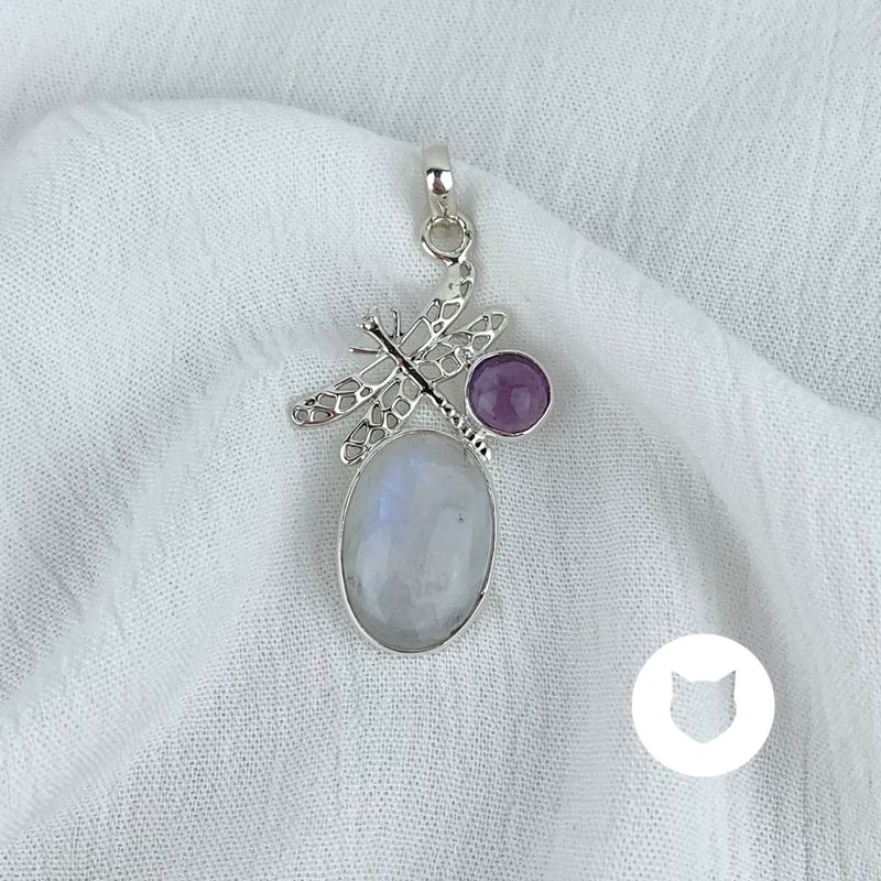 DIJE PLATA 925 LIBÉLULA, PIEDRA LUNA Y AMATISTA DI0781M40