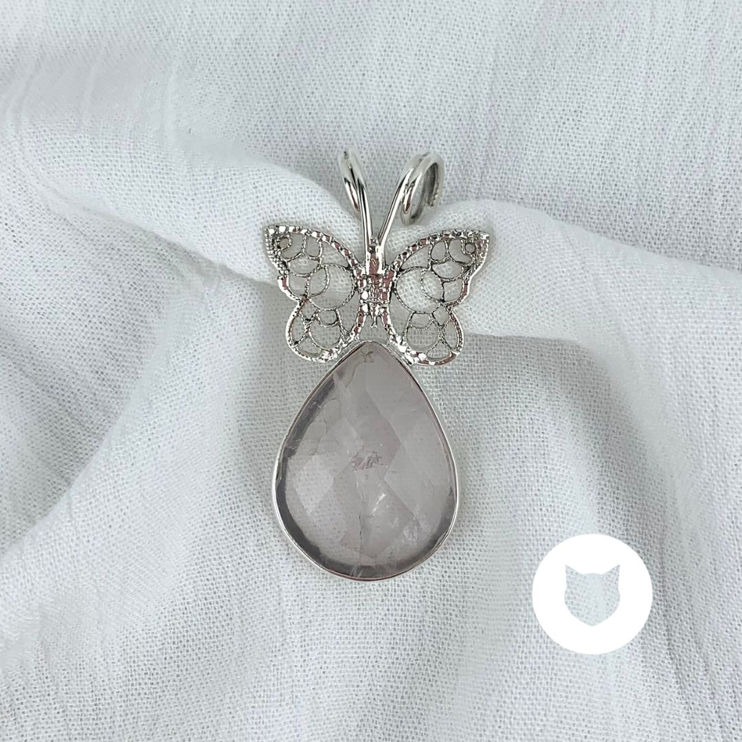 DIJE PLATA 925 MARIPOSA Y CUARZO ROSA DI0780M35