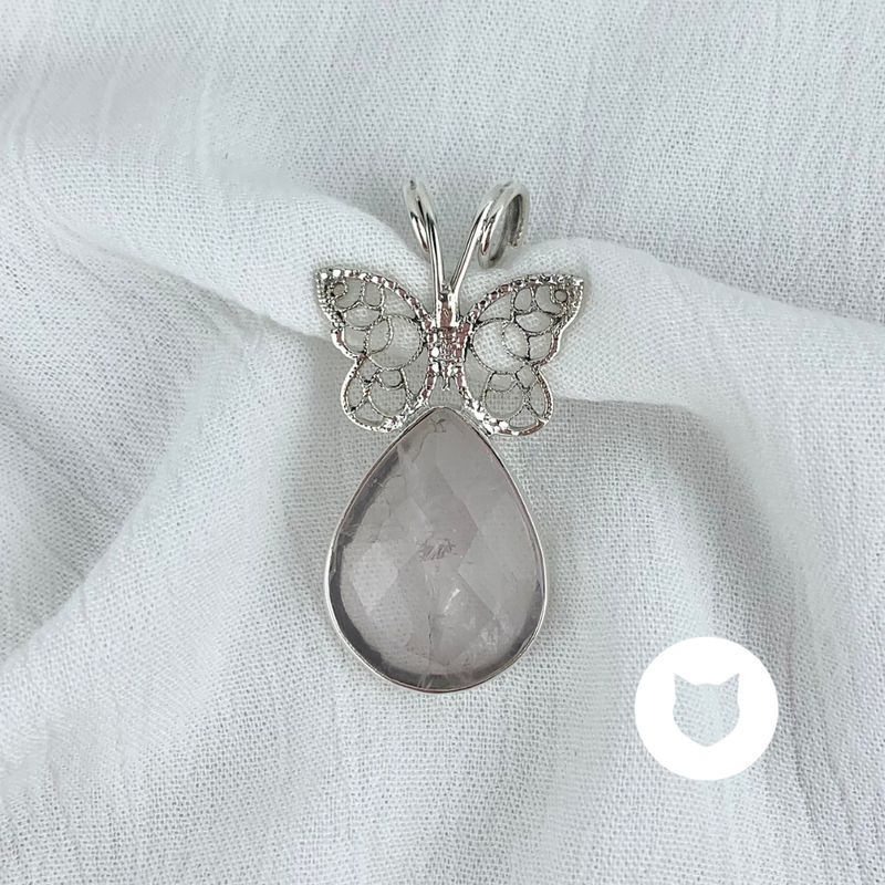 DIJE PLATA 925 MARIPOSA Y CUARZO ROSA DI0780M35
