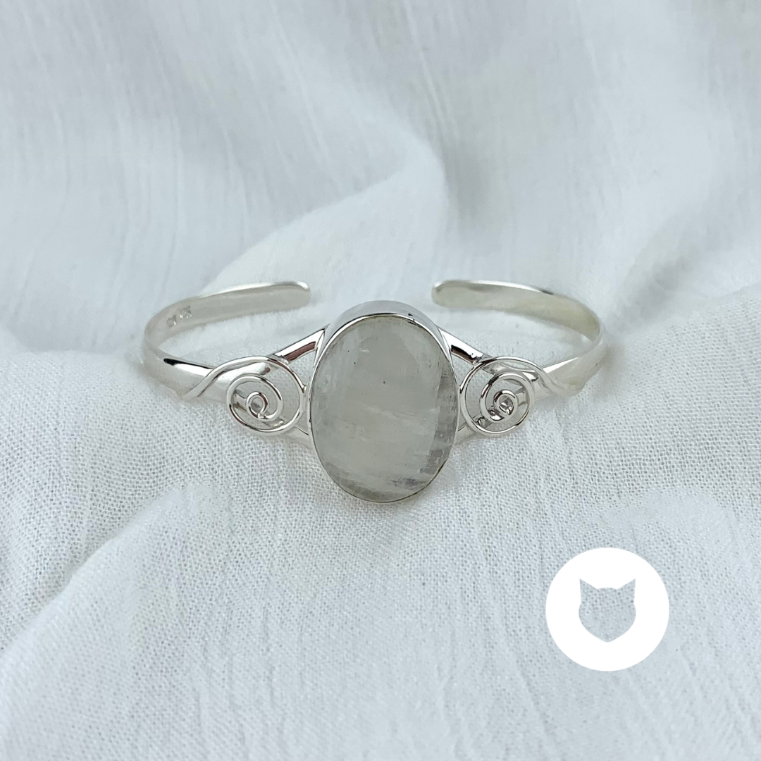 PULSERA BRAZALETE ABIERTO DE PLATA 925 Y PIEDRA LUNA PU1749M38