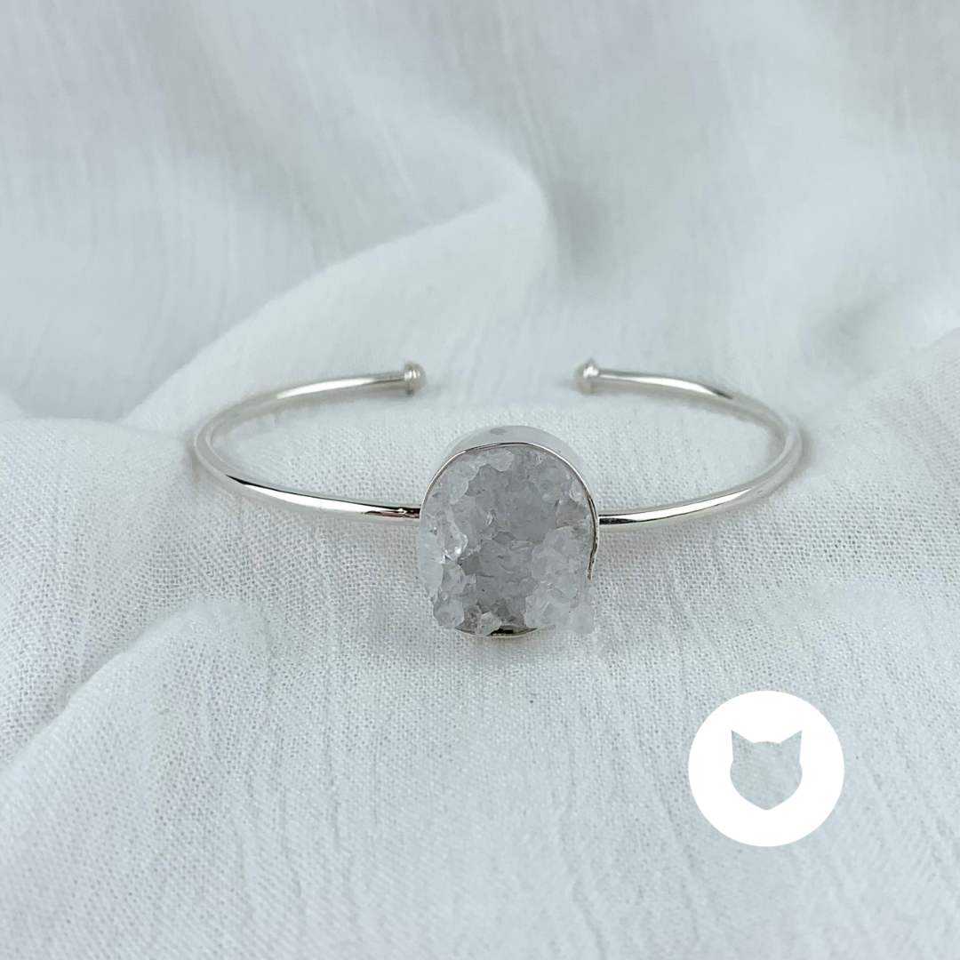 PULSERA BRAZALETE ABIERTO DE PLATA 925 Y DRUSA PIEDRA LUNA PU1752M38