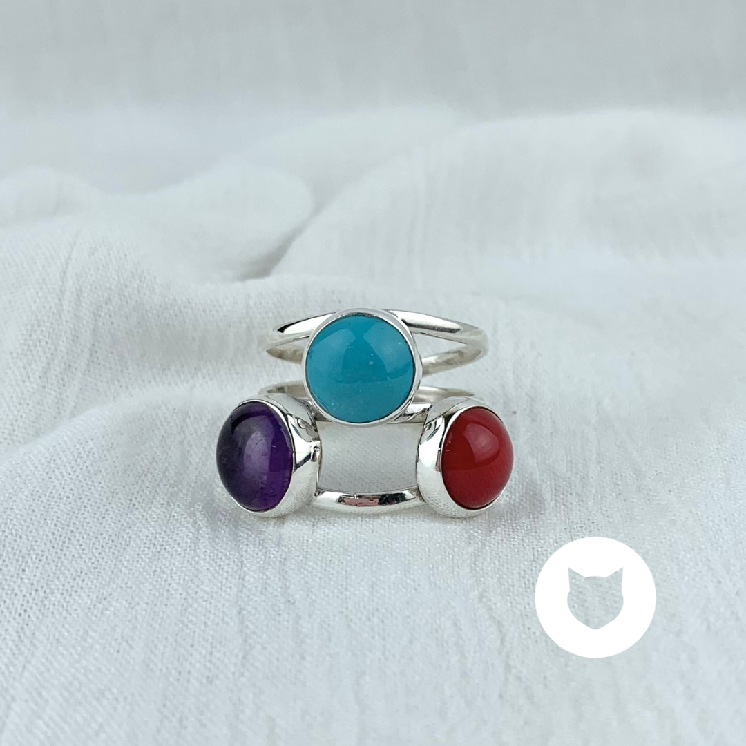 ANILLO DE PLATA 925, CORAL, TURQUESA Y AMATISTA AN3529M40