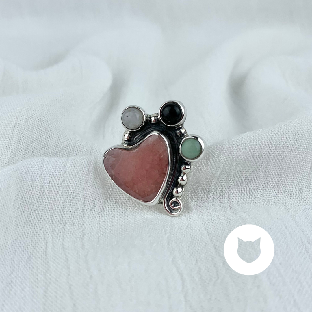 ANILLO DE PLATA 925, RODONITA, TURQUESA, PIEDRA LUNA Y ÓNIX AN3537M37