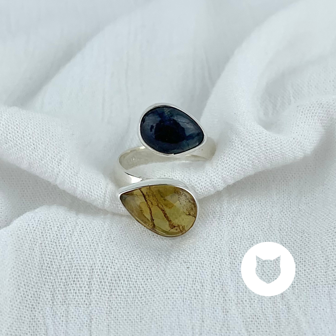 ANILLO DE PLATA 925, �MBAR Y CIANITA AN3548M37