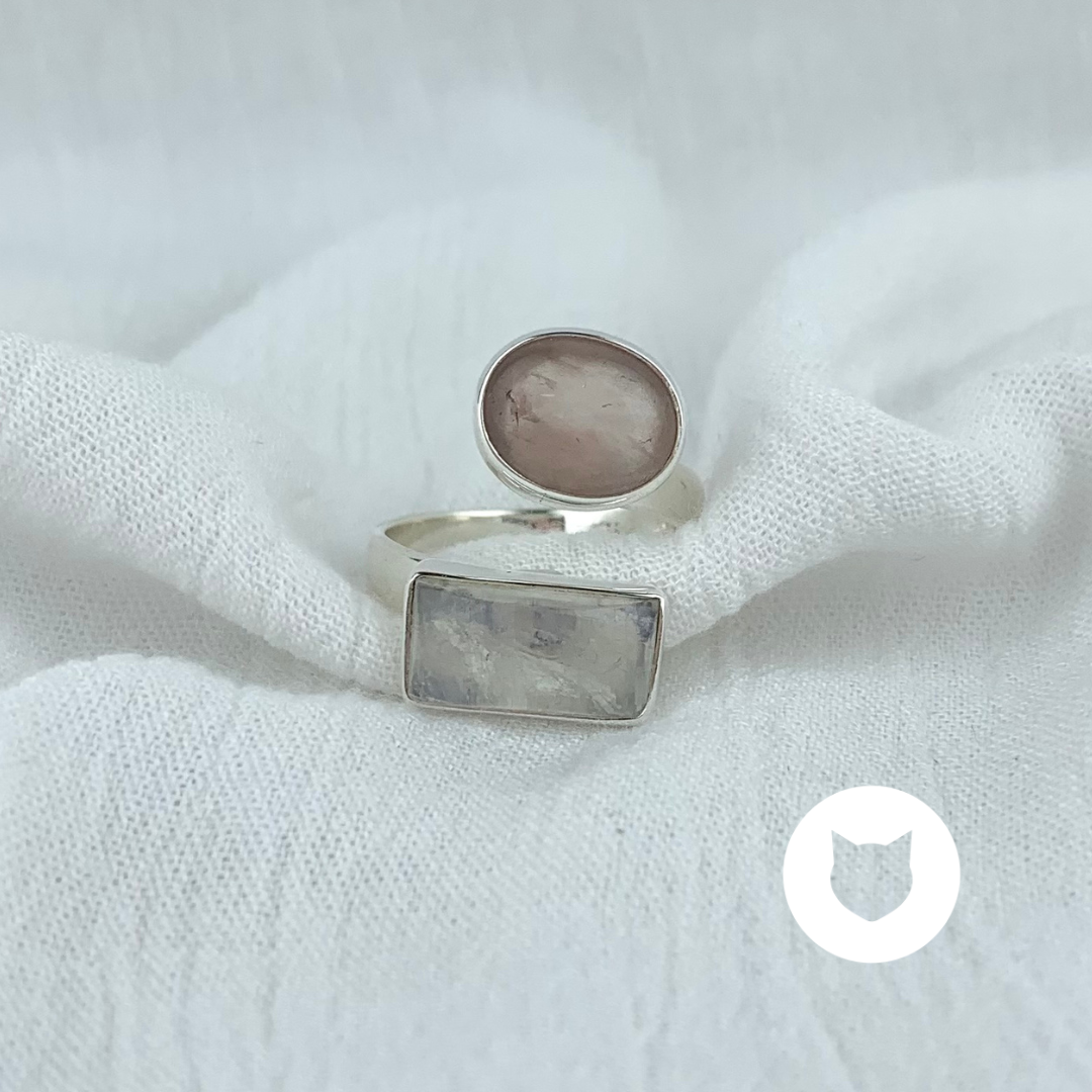 ANILLO DE PLATA 925, CUARZO ROSA Y PIEDRA LUNA AN3550M37