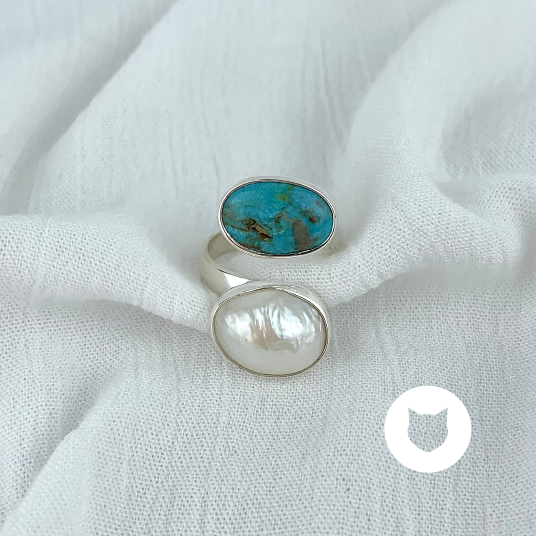ANILLO DE PLATA 925, PERLA CULTIVADA Y TURQUESA AN3553M37