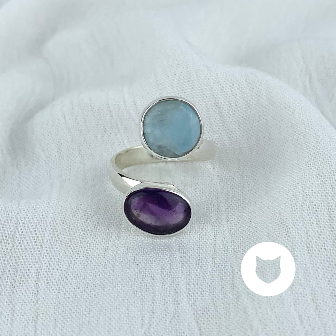 ANILLO DE PLATA 925, LARIMAR Y AMATISTA AN3556M37