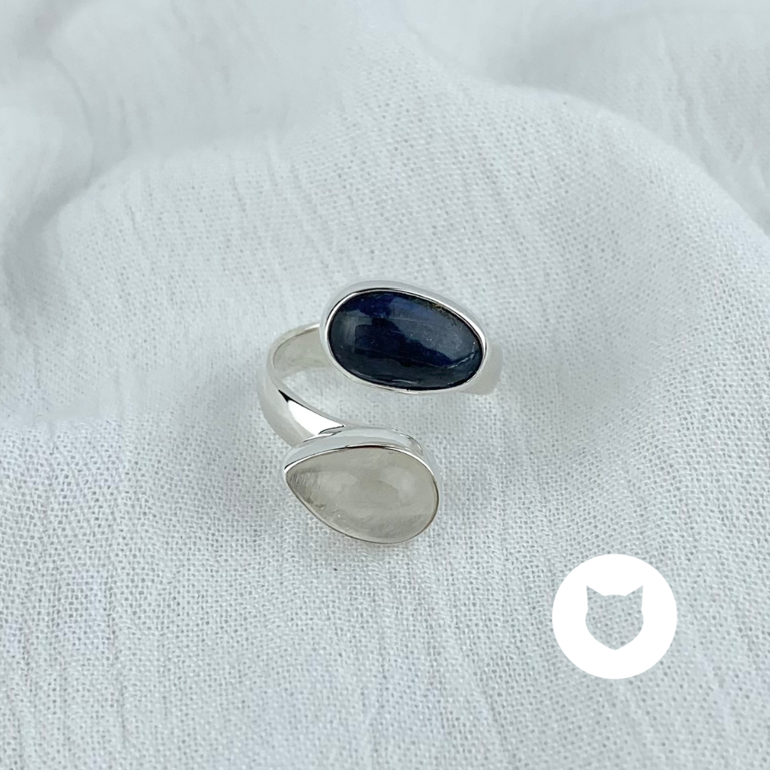 ANILLO DE PLATA 925, CIANITA Y PIEDRA LUNA AN3557M37