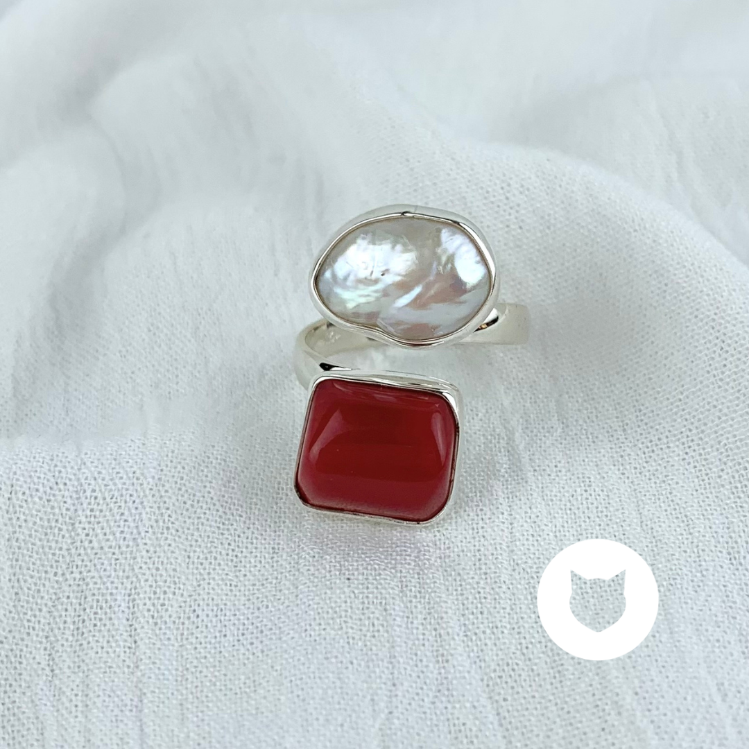 ANILLO DE PLATA 925, PERLA CULTIVADA Y CORAL AN3559M37