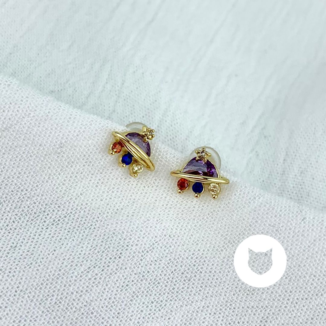 ARETES DE BAÑO DE ORO Y CRISTALES NAVE AR2679G39