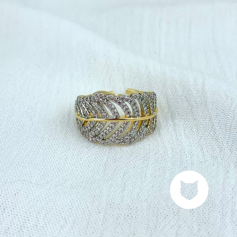 ANILLO DE BAÑO DE ORO Y CRISTALES HOJA AN3566G31