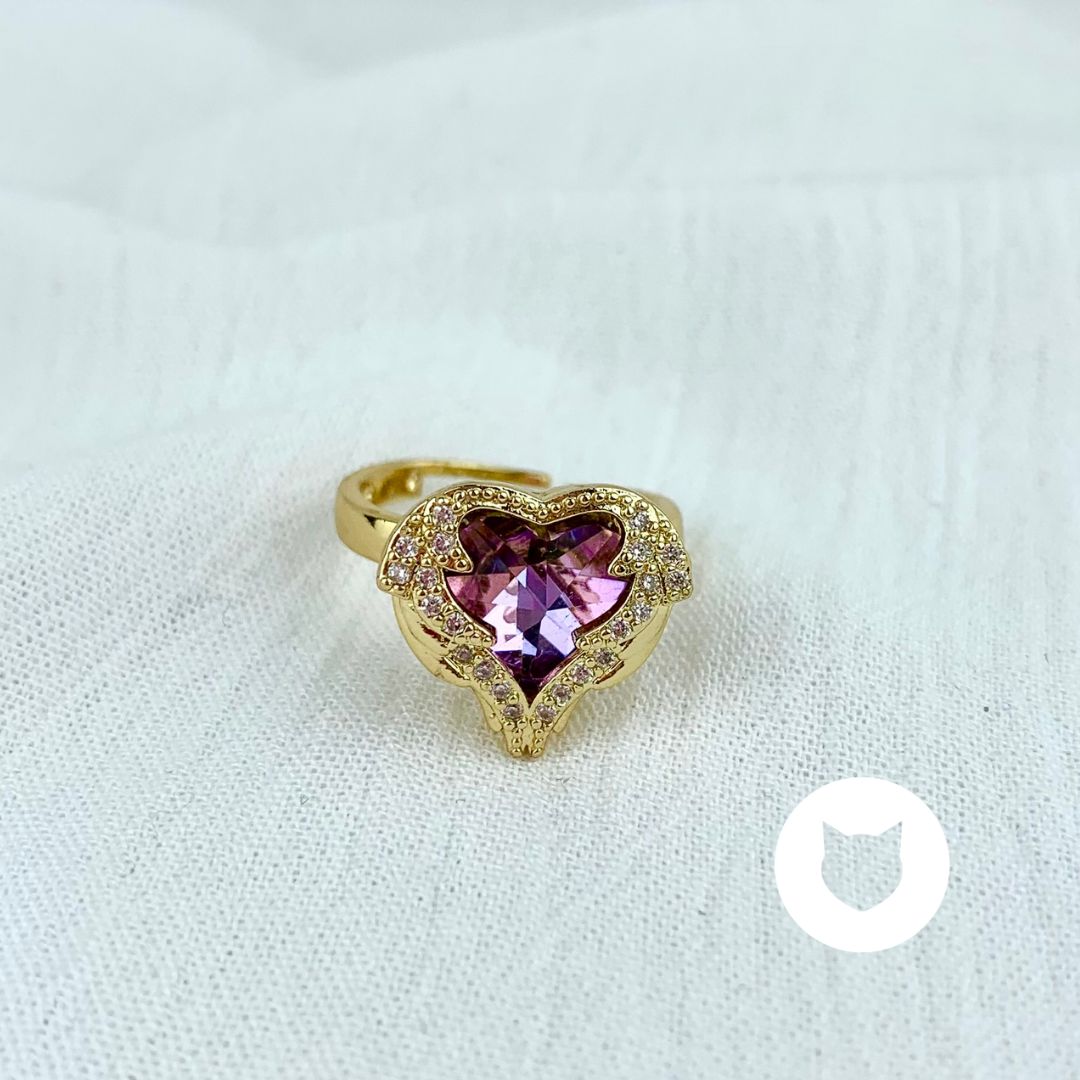 ANILLO DE BAÑO DE ORO Y CRISTAL CORAZÓN AN3577G30