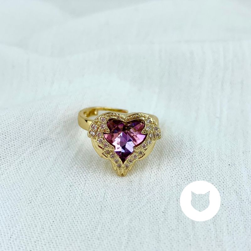 ANILLO DE BAÑO DE ORO Y CRISTAL CORAZÓN AN3577G30