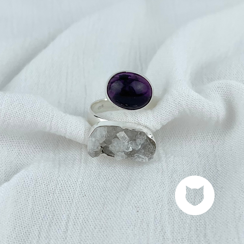 ANILLO DE PLATA 925, AMATISTA Y DRUSA AN3581M37