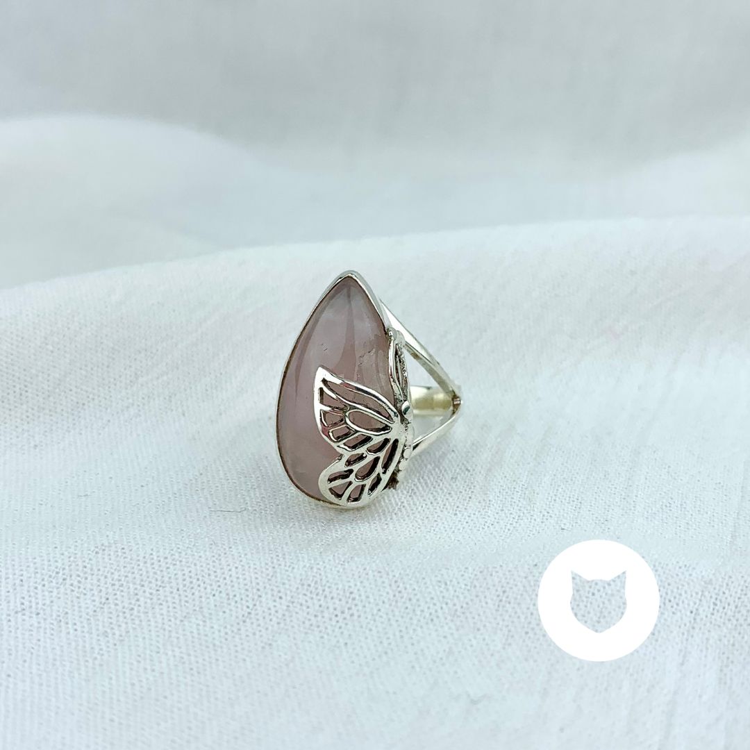 ANILLO DE PLATA 925 Y CUARZO ROSA MARIPOSA AN3582M35