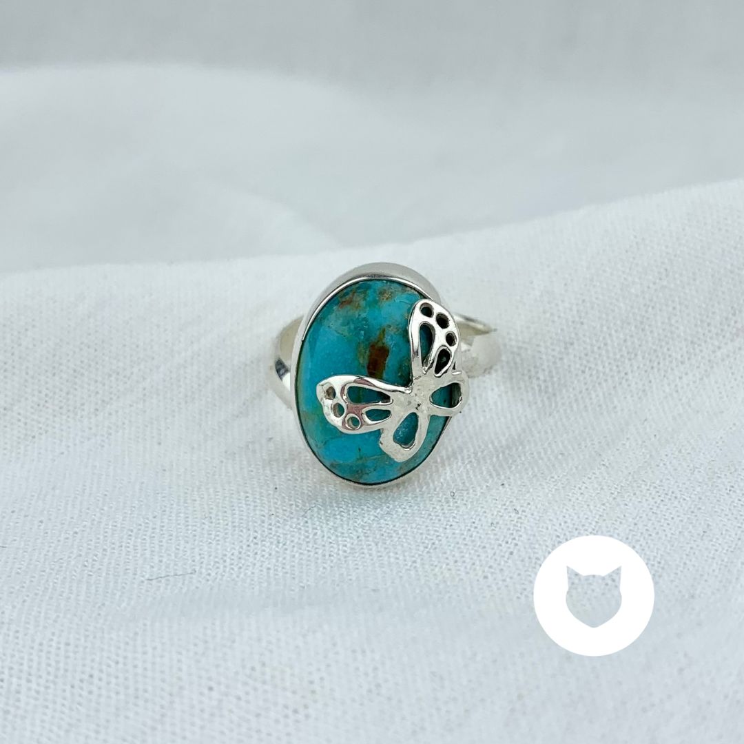 ANILLO DE PLATA 925 Y TURQUESA MARIPOSAAN3585M35