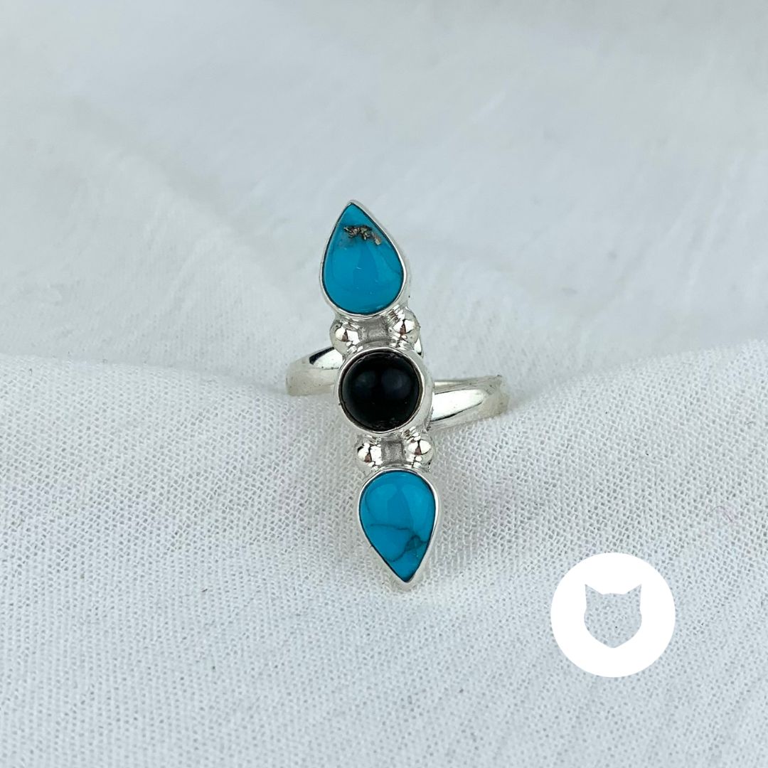 ​ANILLO DE PLATA 925, TURQUESA Y ÓNIX AN3588M35