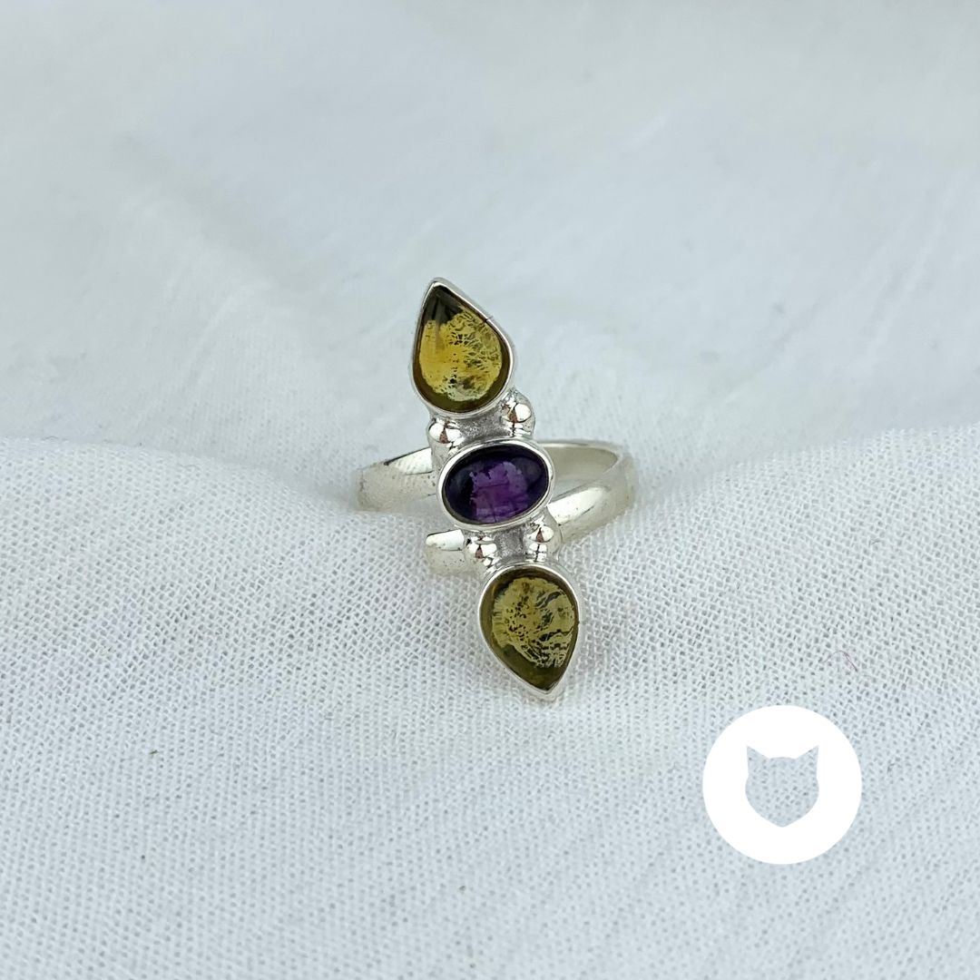 ​ANILLO DE PLATA 925, ÁMBAR Y AMATISTA AN3590M35