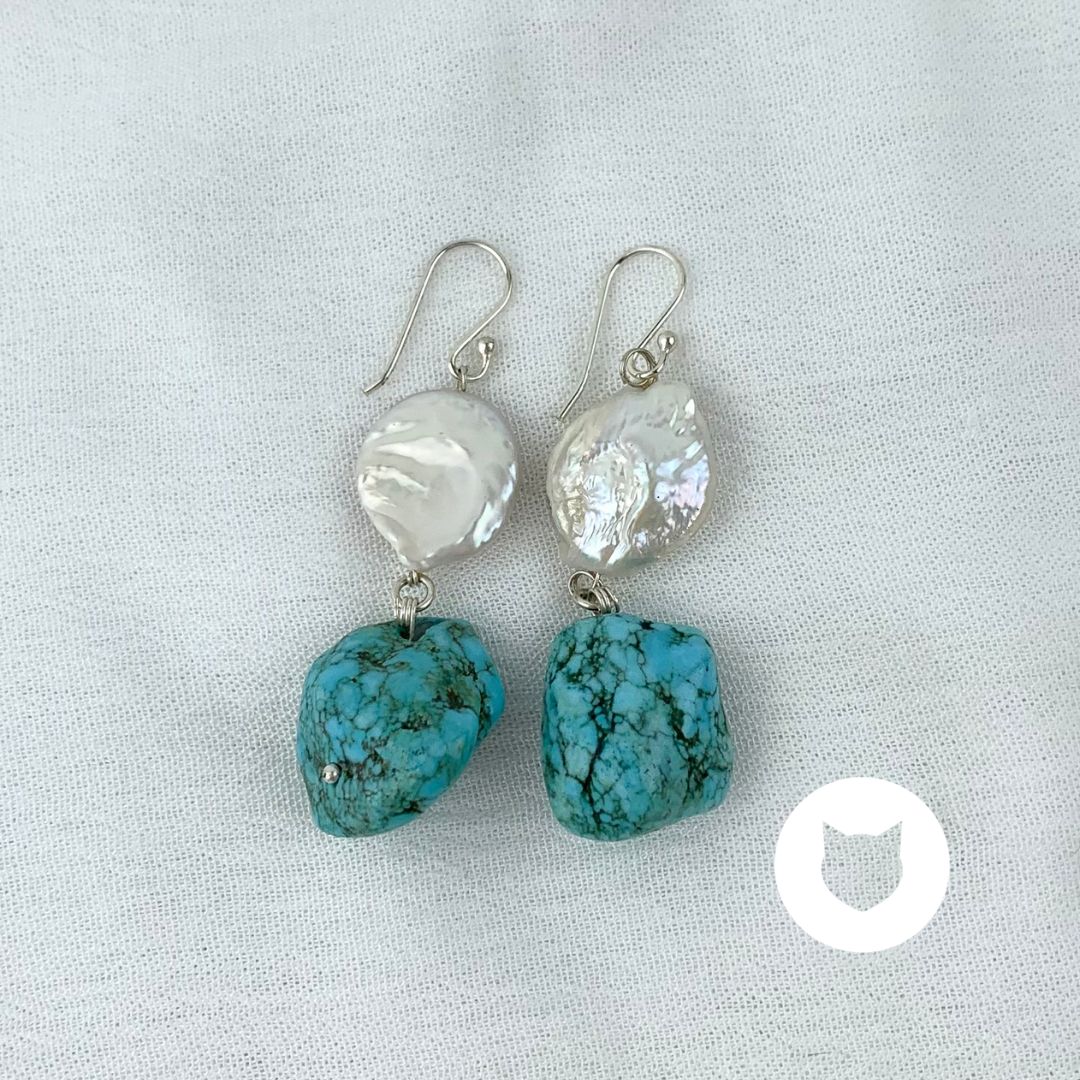 ARETES DE PLATA 925, TURQUESA Y PERLA CULTIVADA AR2732F40