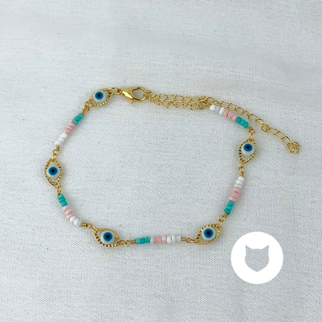 TOBILLERA DE BAÑO DE ORO OJOS TURCOS TO0088G30