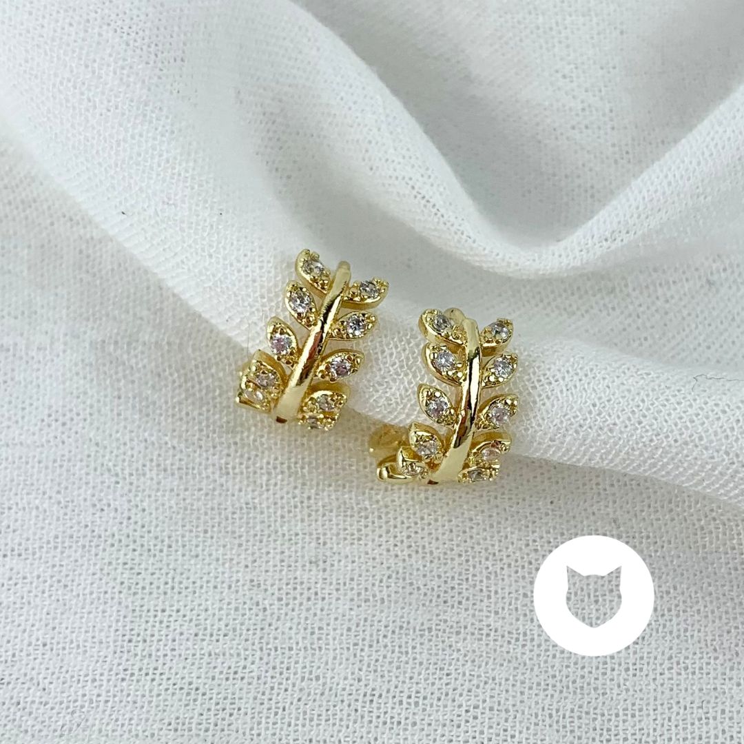 ARGOLLAS DE BAÑO DE ORO Y CRISTALES HOJAS AG1611G30