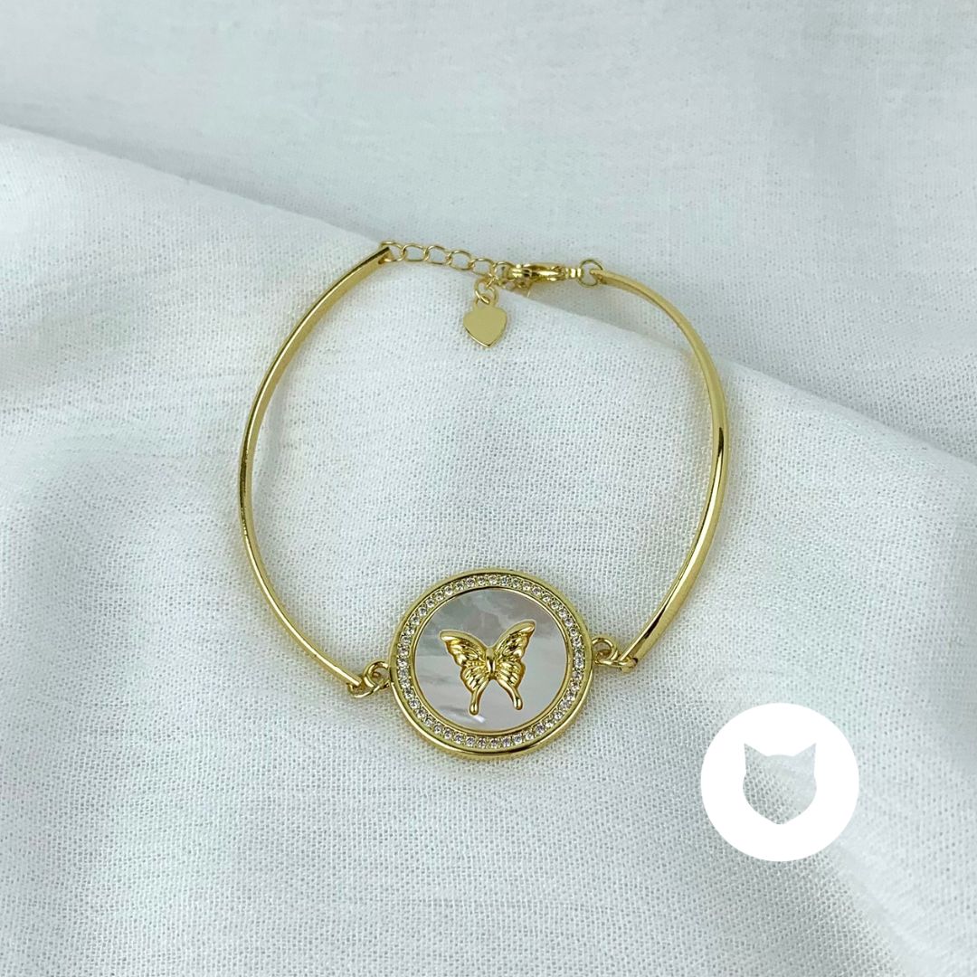 PULSERA DE BAÑO DE ORO Y CRISTALES MARIPOSA PU1773G32
