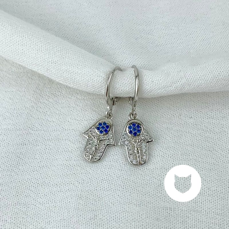 ARGOLLAS DE PLATA 925 Y CRISTALES MANO FÁTIMA AG1645L22
