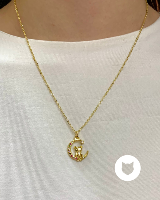 COLLAR DE BAÑO DE ORO Y CRISTALES OSO Y LUNA CO1783G39