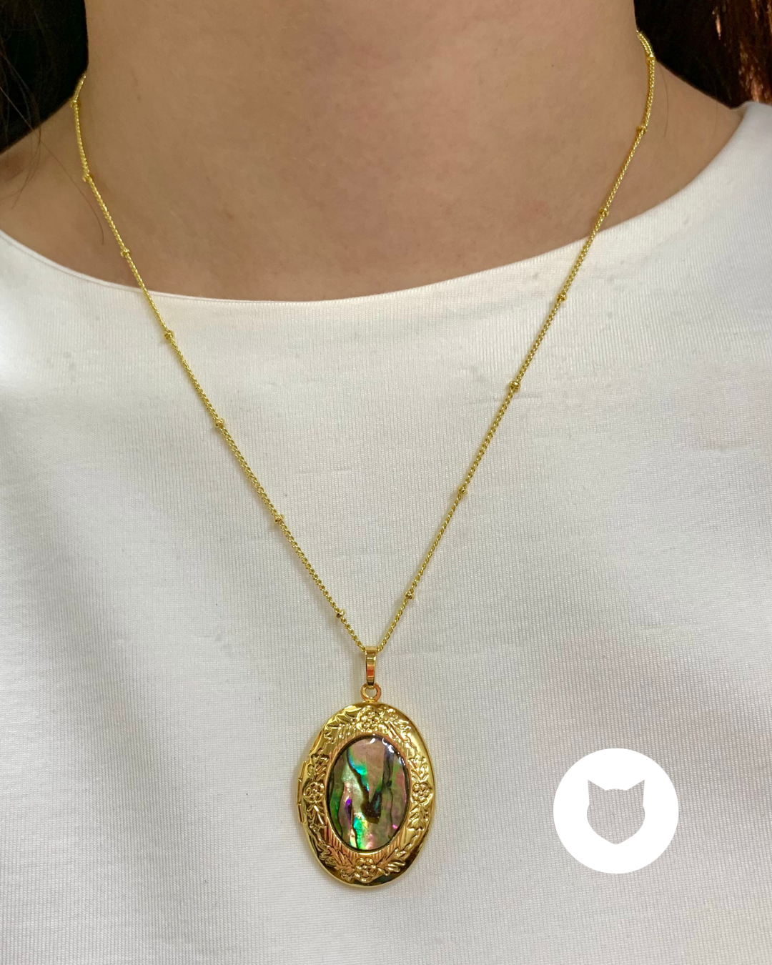 COLLAR DE BAÑO DE ORO Y ABULÓN RELICARIO CO1790G30