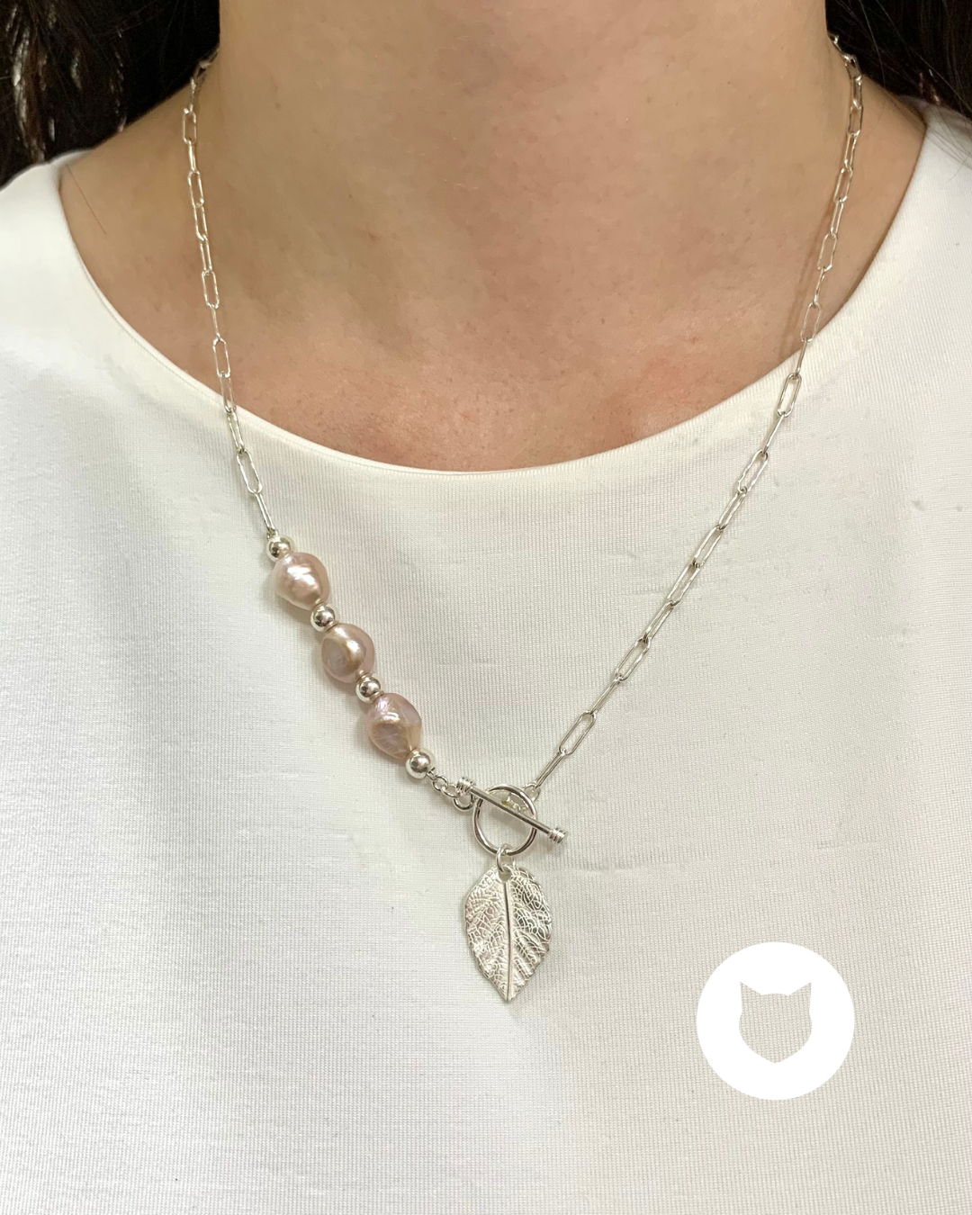 ​COLLAR DE PLATA 925 HOJA Y PERLA CULTIVADA CO1804F40