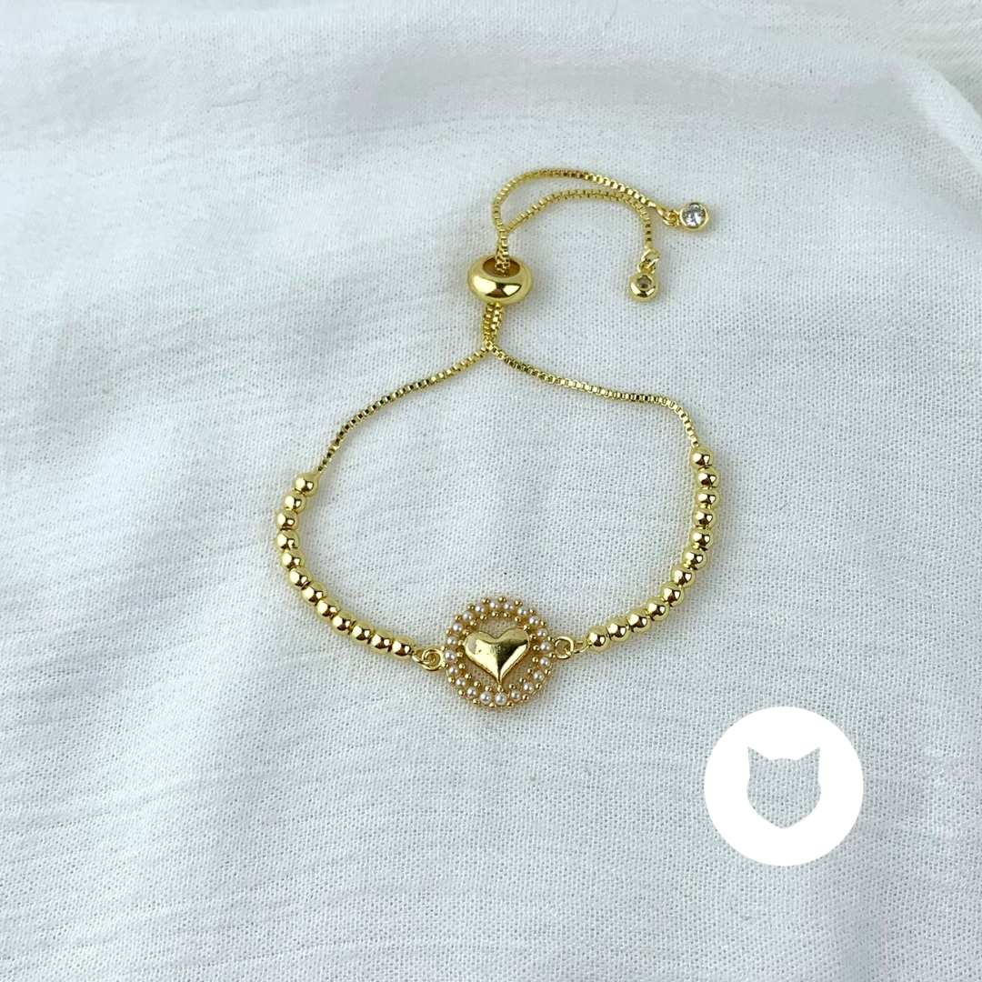 PULSERA DE BAÑO DE ORO Y CRISTALES CORAZÓN PU1785G32